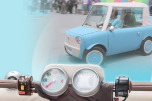 「人にやさしい街」を実現する布製ボディのカワイイ電気自動車の公道走行を実現しよう！